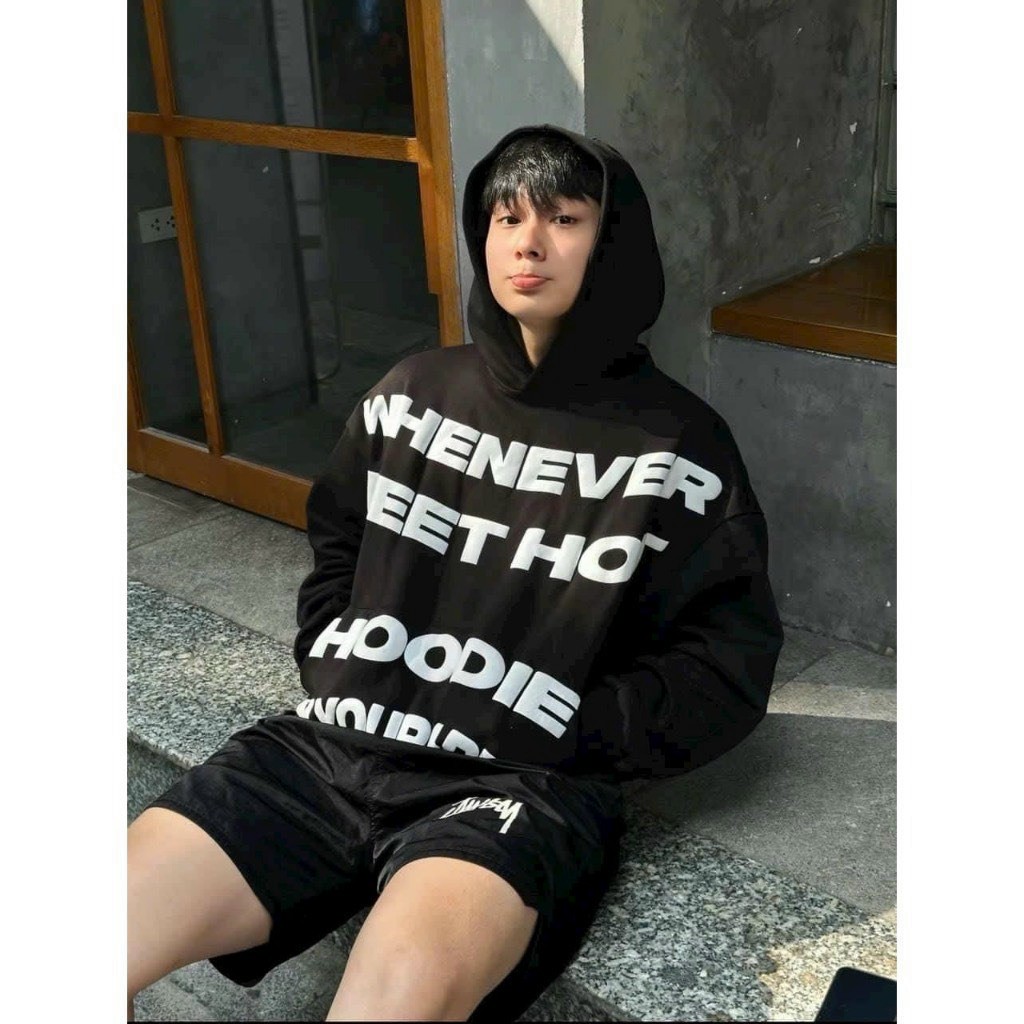 áo hoodie whenever in nổi chất liệu nỉ bông trẻ trung dễ phối đồ phù hợp cả nam và nữ có ba màu Basic Cao Cấp