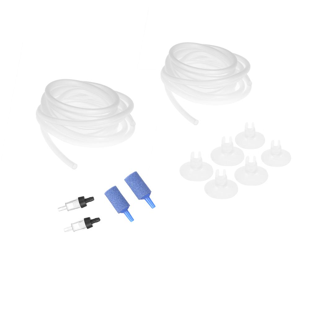 Thiết bị cung cấp oxy cho bể cá gồm 2 Ống oxy mềm 2.5m,2 van chặn,6 cốc hút ,2 thiết bị Tạo bong bóng