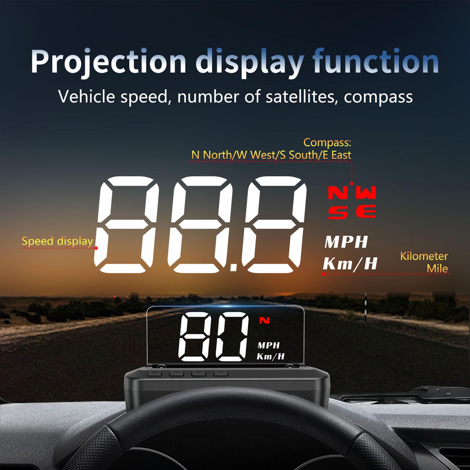 Car HUD Head-up Display Projector Digital Vehicle Speedometer GPS Dual System Display Screen Vehicle Overspeed Alarm