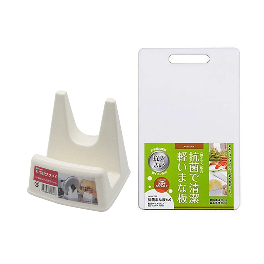 Combo Giá Gác Vung, Nồi Nấu Ăn + Thớt Nhựa Kháng Khuẩn 1cm - Nội Địa Nhật Bản