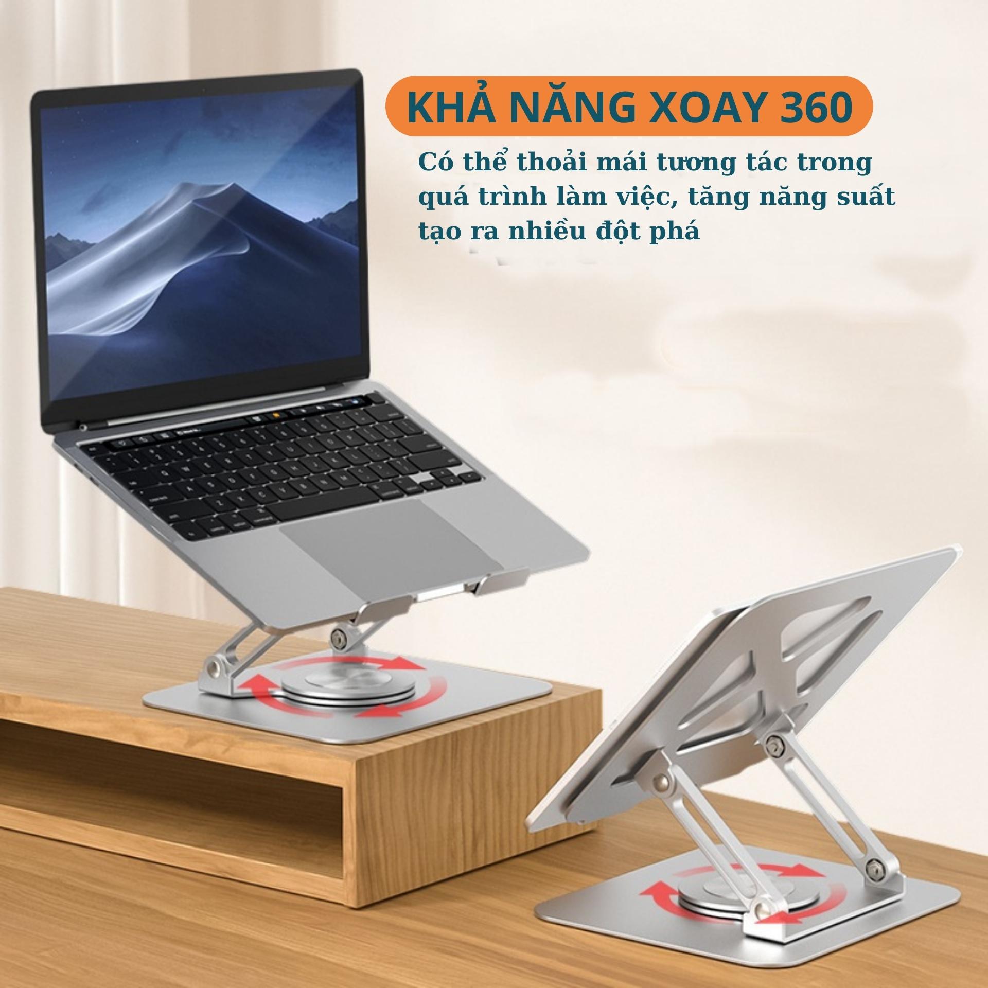 Giá đỡ Laptop Xoay 360 độ - Tuỳ chỉnh độ cao – Dành cho Laptop – Macbook Ipad Hợp kim nhôm cao cấp_ Hàng chính hãng