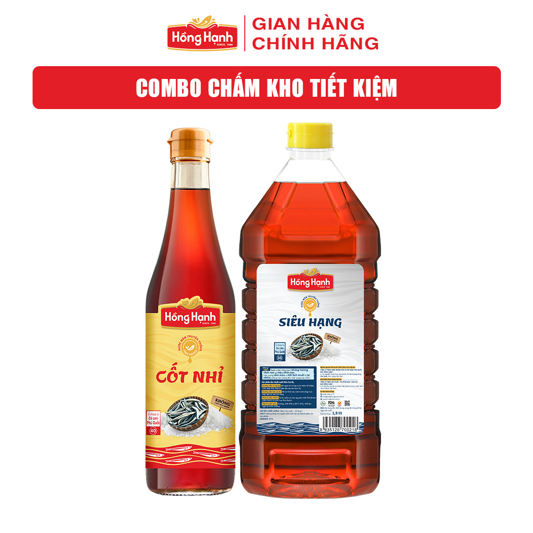 [COMBO TIẾT KIỆM] Nước mắm truyền thống Phú Quốc Hồng Hạnh Cốt Nhỉ 40 độ đạm 500ml + Siêu Hạng 35 độ đạm 1,9 lít.