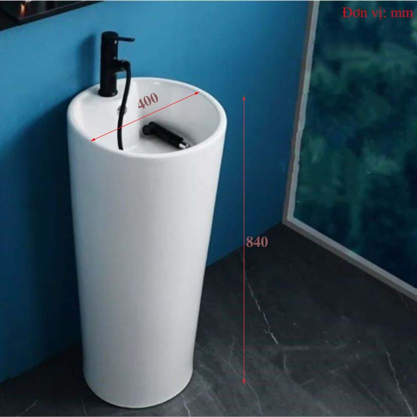 Lavabo trụ đứng màu trắng kiểu tròn, thiết kế thanh lịch, hiện đại