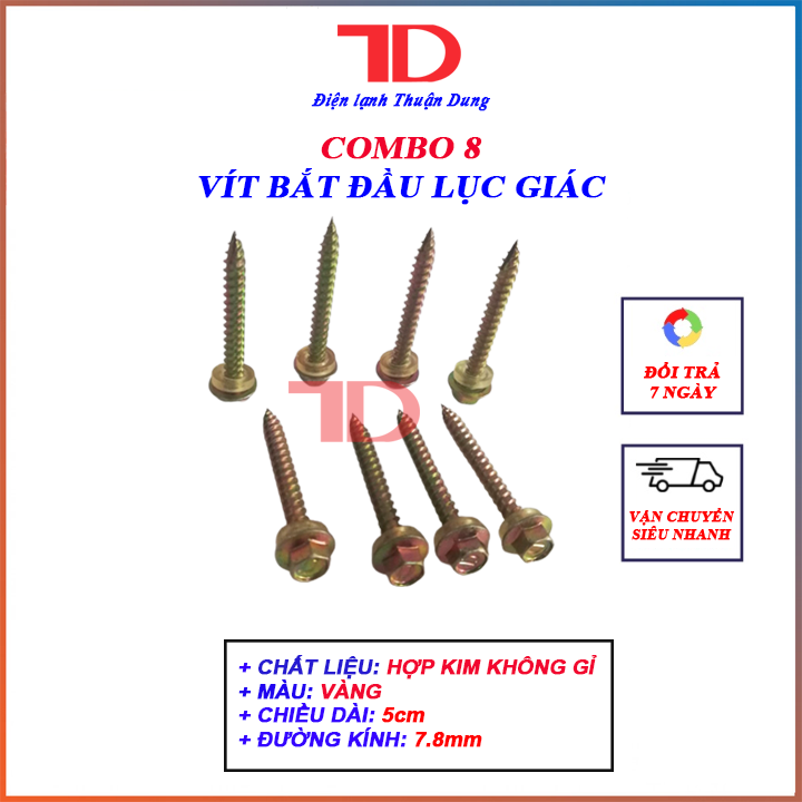 [Combo 8] Vít Bắt Đầu Lục Giác Bắn Tôn, Sắt Và Gỗ Hàng Nhập Khẩu