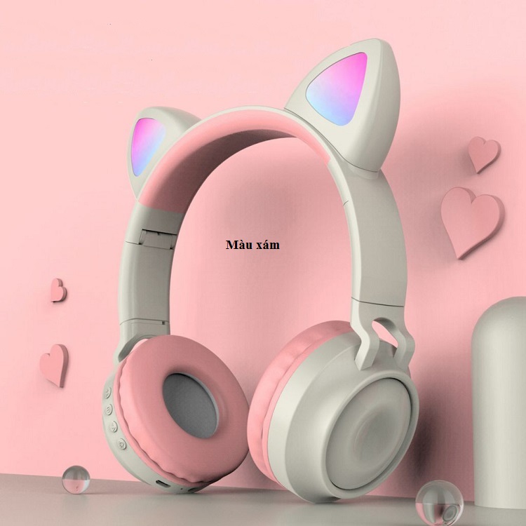 Tai nghe Bluetooth tai mèo HQ_BT-28C đáng yêu có mic đàm thoại cao cấp, tai nghe mèo có đèn phát sáng cute tai nghe tai mèo thời trang, đáng yêu có thể sử dụng khi chơi các tựa game online