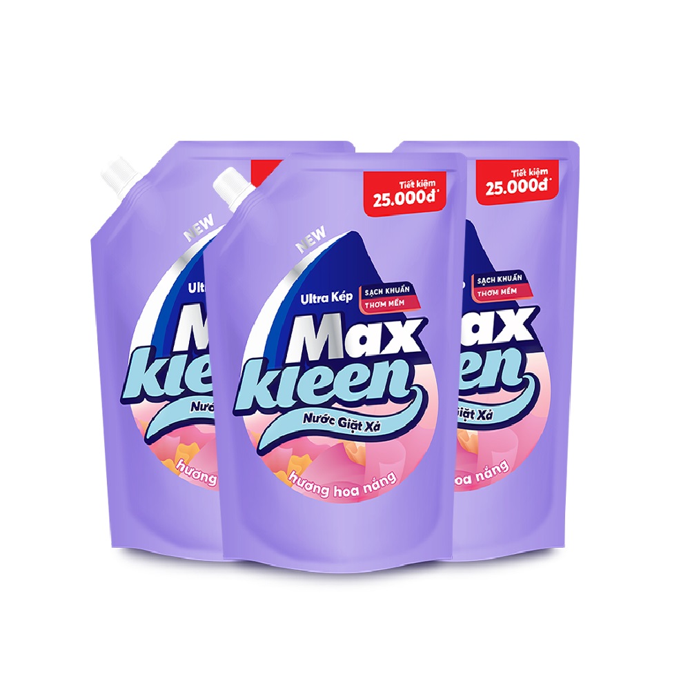 Combo 3 Túi Nước Giặt Xả Maxkleen Hương Hoa Nắng (2.4kg/túi)