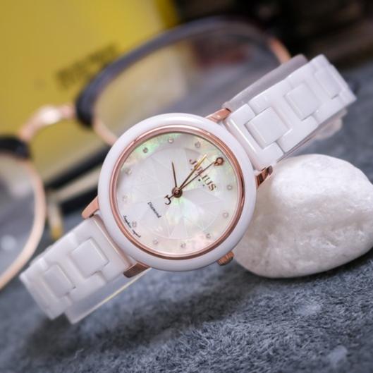 Đồng Hồ Nữ Chính Hãng Julius Cao Cấp Dây Đá Ceramic Mặt Tròn Chống Nước Kính Sapphire Đường Kính 30mm JS-062A