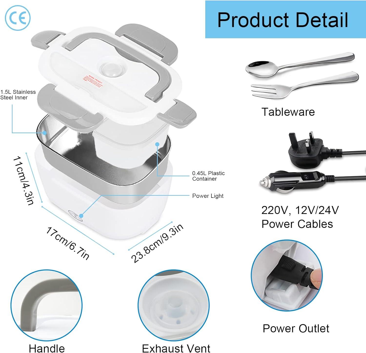 Hộp Cơm Giữ Nhiệt Hộp Cơm Giữ Nhiệt Điện 1.5L Hộp Cơm Giữ Nhiệt 12V 24V 220V 40W Hộp Thực Phẩm 3 Trong 1 Hộp Cơm Inox Tráng Cách Nhiệt Hộp Cơm Trưa