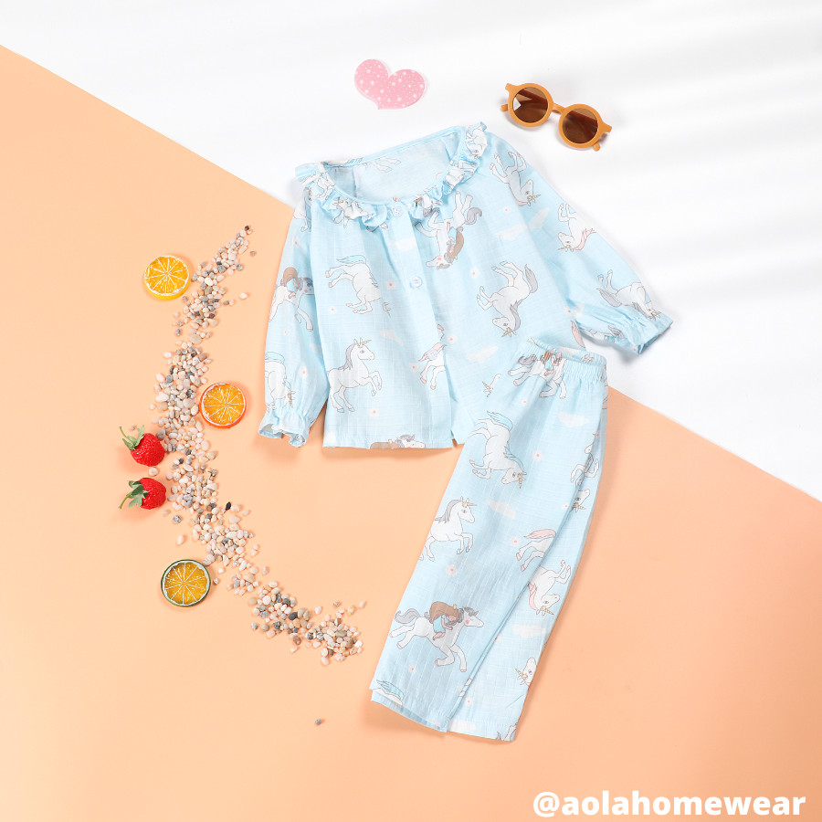 Bộ pijama dài tay mặc ngủ cho bé gái vải cotton xô hai lớp Áo Lá Homewear XODG22