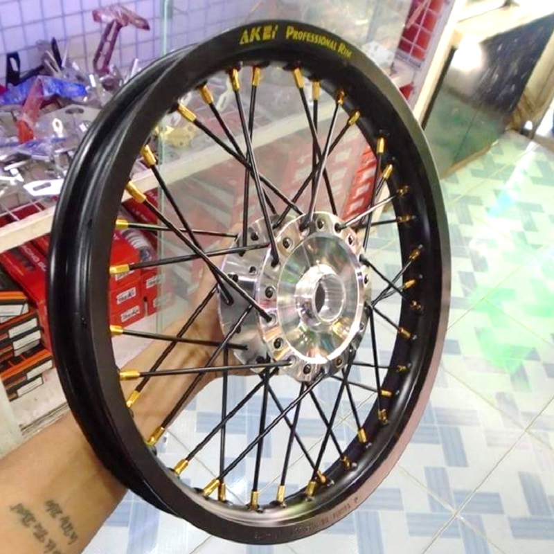 Bộ căm xe máy màu đen vàng cho honda yamaha suzuki 1 bộ 2 bánh xe trước và sau