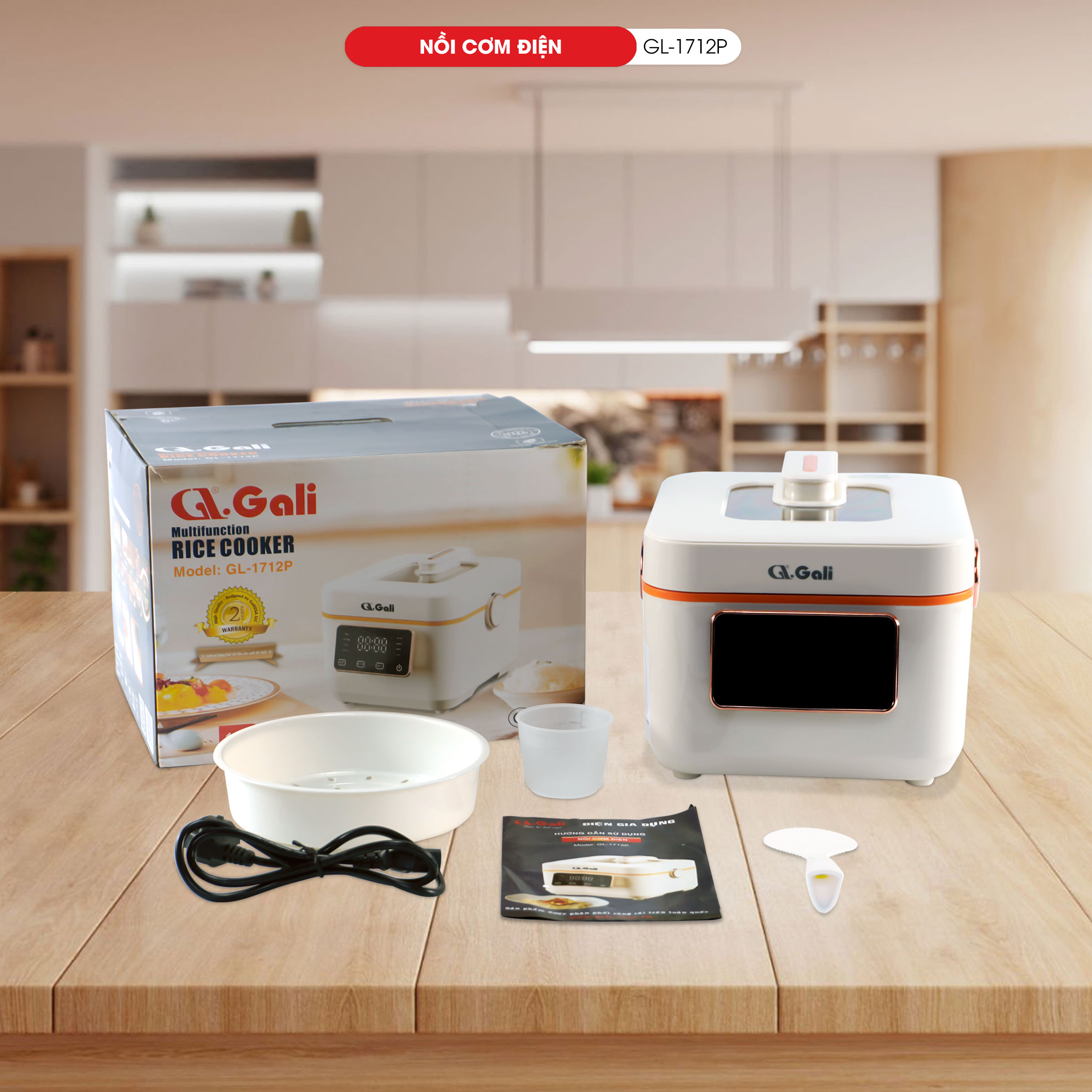 Nồi cơm điện Gali GL-1712P Dung tích 1.2L. Thiết kế đa chức năng nấu, nhỏ gọn, nắp có thể tháo rời. Lòng nồi siêu dày, giữ nhiệt tốt. Hàng chính hãng bảo hành 24 tháng