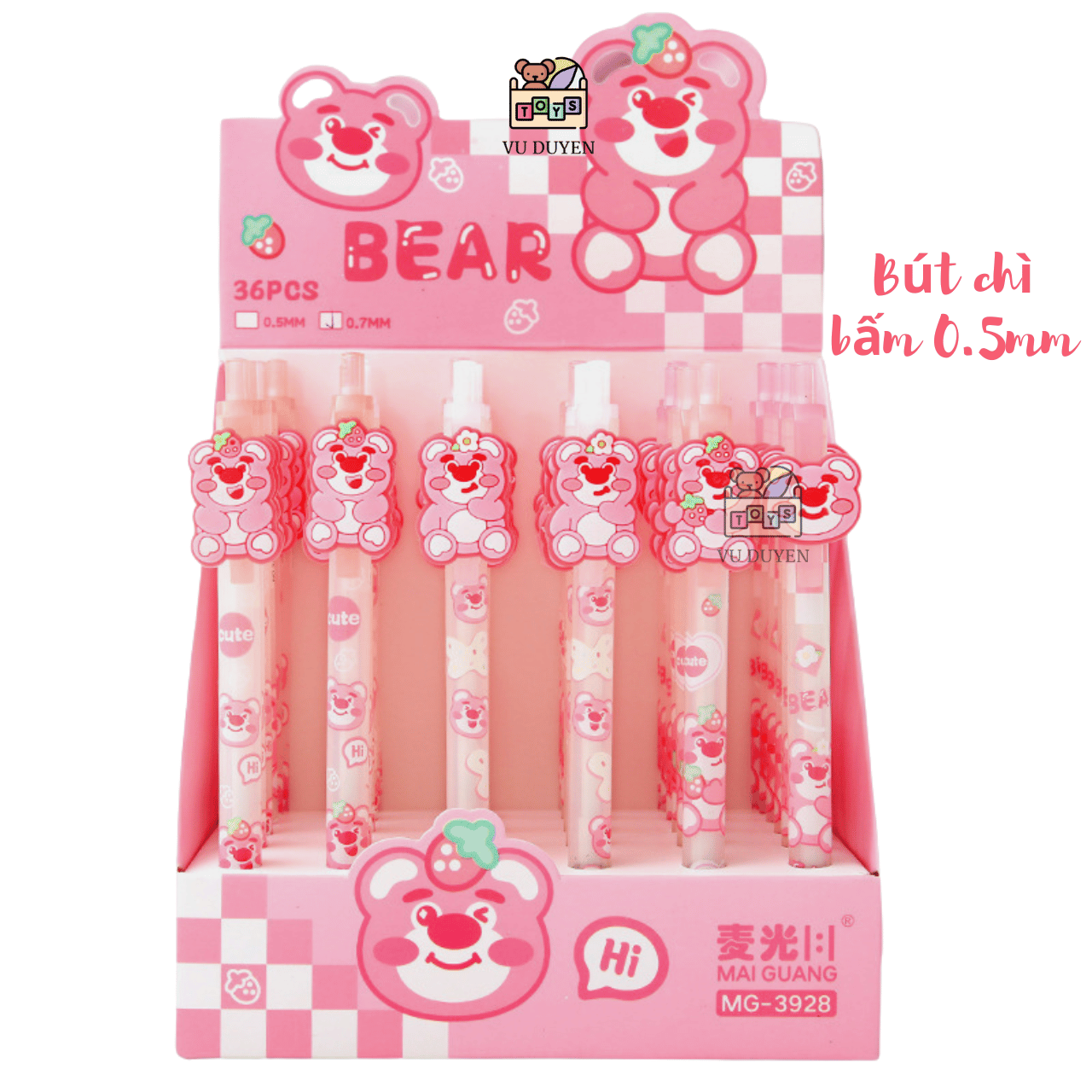 Bút chì bấm 2B gấu dâu Lotso, bút chì kim ngòi 0.5mm