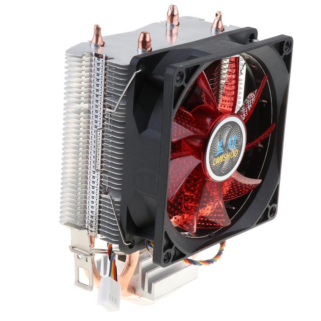 DC 12V Quiet 4pin CPU Cooler Radiator Dual-Heatpipes Red LED Cooling Fan