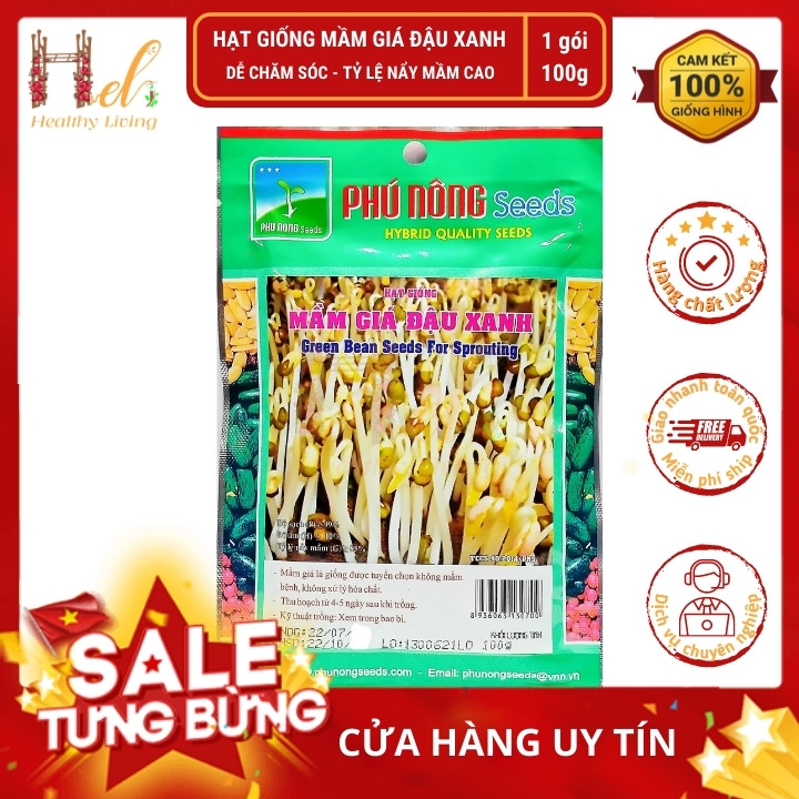 PN - Hạt Giống Mầm Giá Đậu Xanh (100g / Gói) - Trồng Rau Xanh Rau Sạch Bằng Đất Sạch, Mùn Dừa và Phân Hữu Cơ