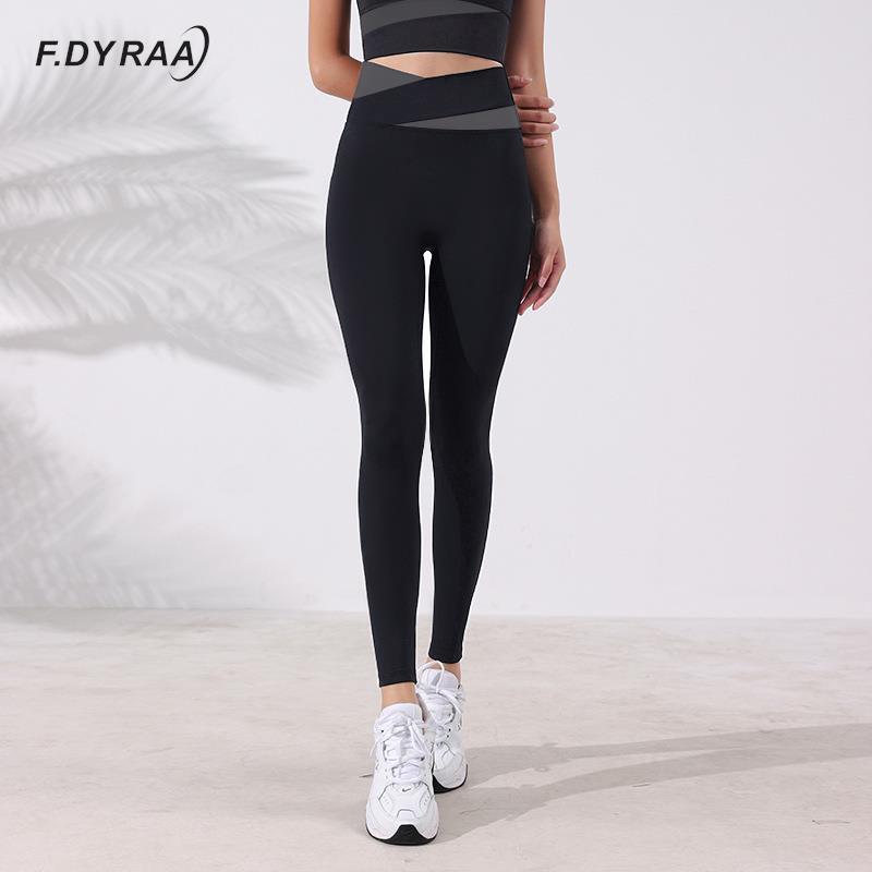 Phụ nữ quần yoga thời trang chắp vá màu crossover cao eo hông nâng thể thao quần legging dễ khô tập thể dục quần áo tập thể dục Color: Deep Gray Size: S