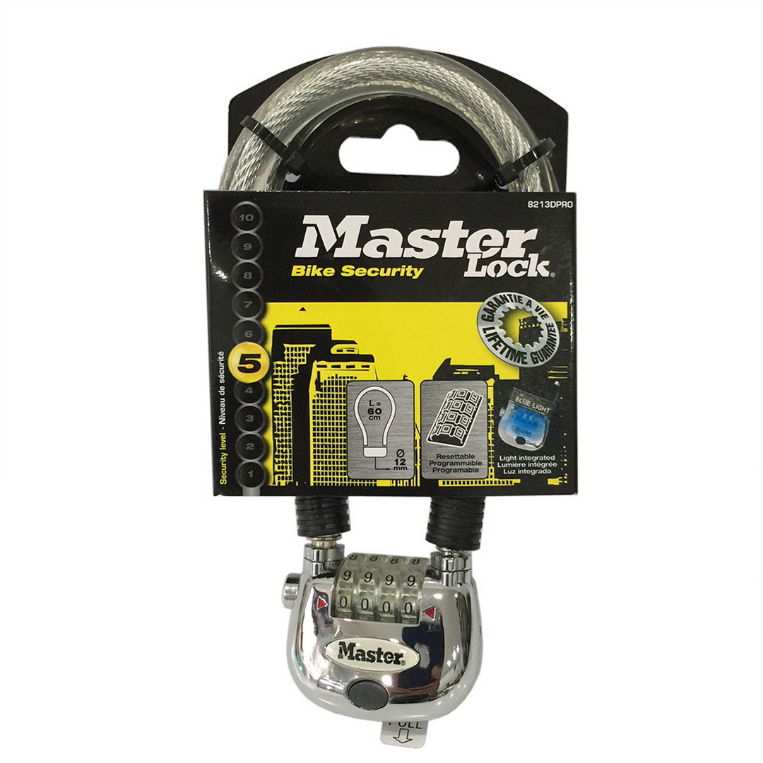 Khóa xe đạp Master Lock 8213 DPRO đầu khóa số có đèn dây cáp dài 60cm - giao màu ngẫu nhiên