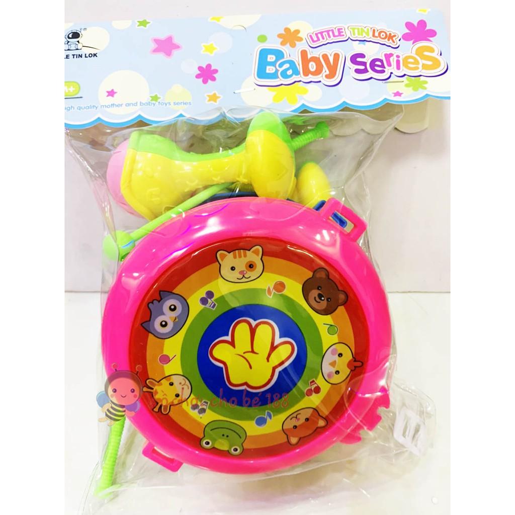 Bộ trống đồ chơi, xúc xắc, trống cầm tay cho bé