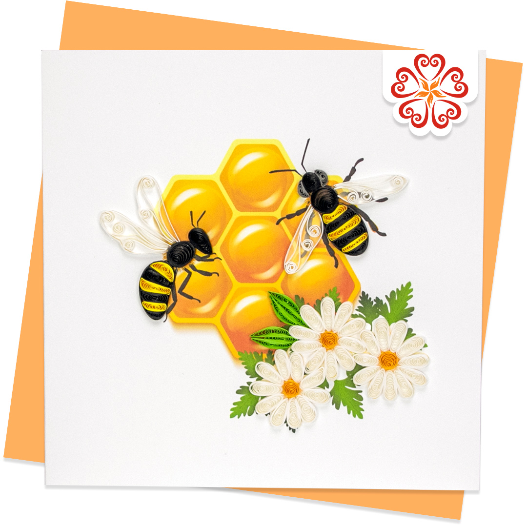 Tổ ong vang - Thiệp giấy xoắn 15 x 15 cm - Thiệp chúc mừng thủ công chủ đề các loài động vật