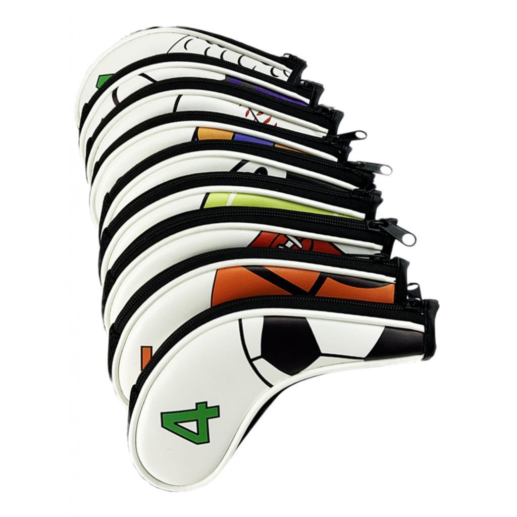 9pcs Waterproof Golf Club Covers PU Leather Headcover Iron Protector Guard