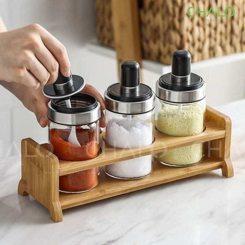Lọ đựng gia vị thủy tinh, hũ đựng gia vị kèm muỗng thìa cao cấp hàng đẹp