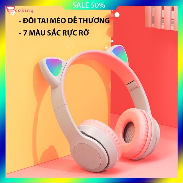 Tai nghe mèo chụp tai bluetooth 5.0 p47M Ecoking,tích hợp thẻ TF bass chất lượng cao,có micro nghe gọi - Hàng Chính Hãng