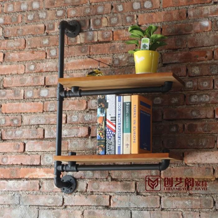 Kệ ống nước treo tường 2 tầng treo tường chất liệu ống sắt, kệ ống nước để kệ sách