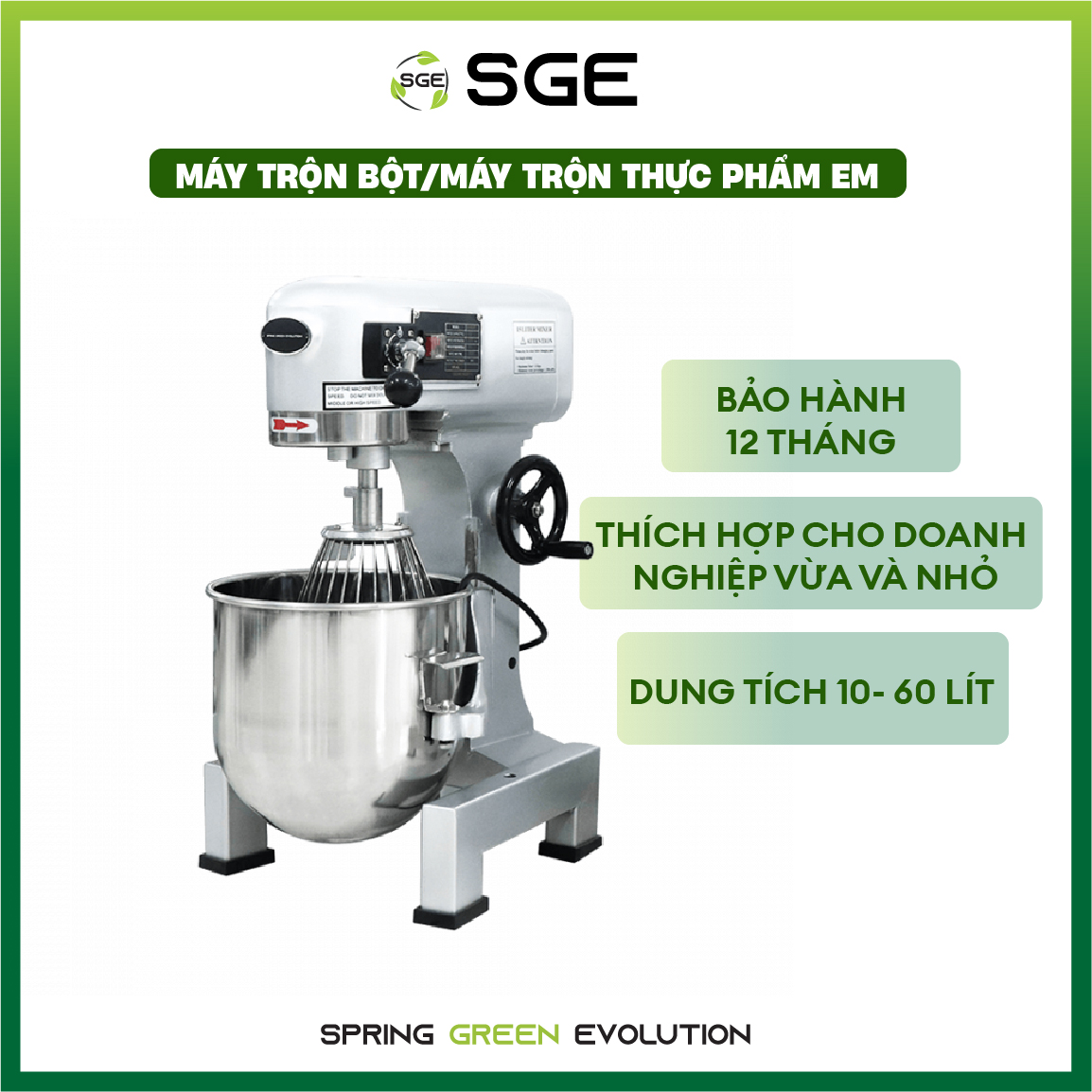 Máy trộn thực phẩm, máy đánh trứng, máy nhào bột EM20 (loại 20L). Hàng chính hãng SGE Thailand, máy dùng cho hộ kinh doanh, gia đình, sản xuất công nghiệp