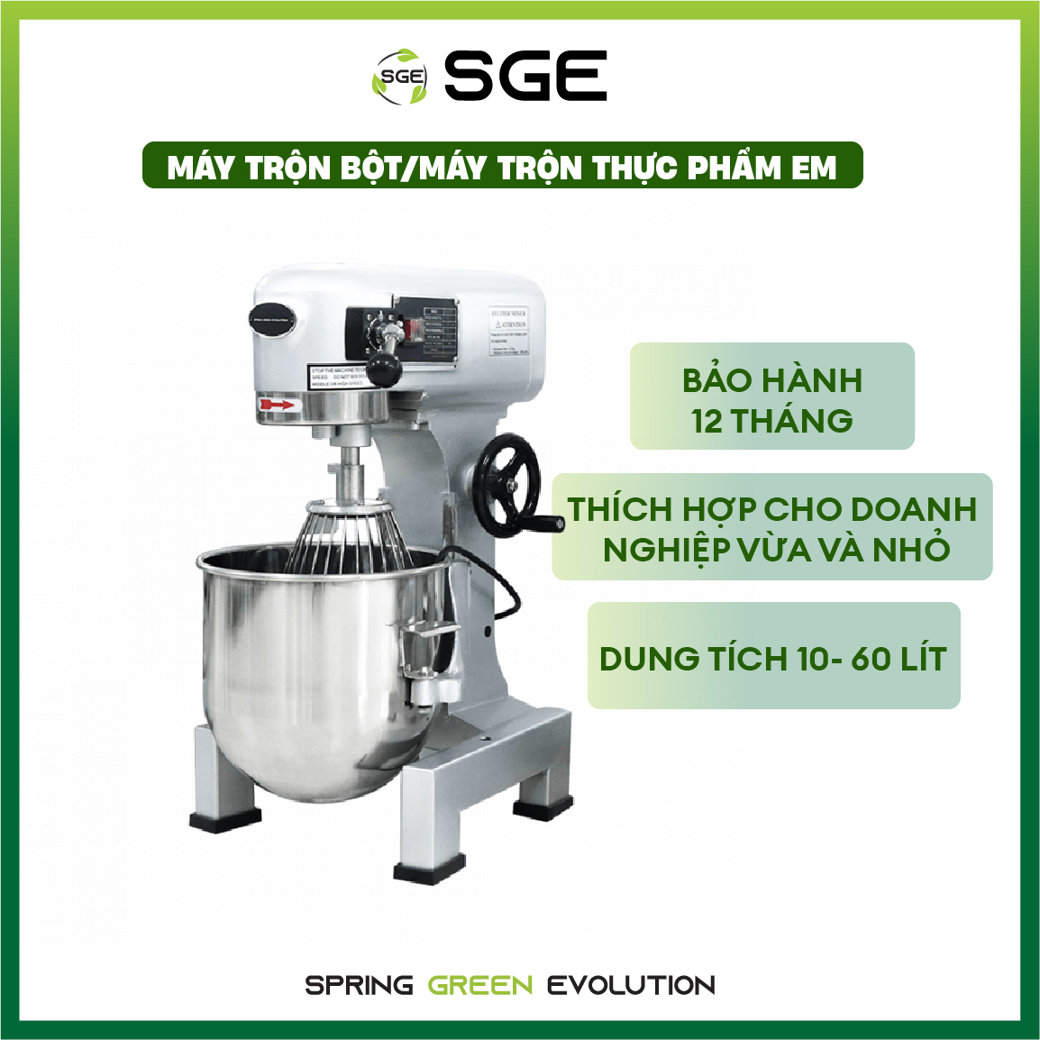 Máy Trộn Thực Phẩm, Máy Đánh Trứng, Nhào Bột EM10 (Loại 10L). Máy Dùng Cho Hộ Kinh Doanh, Gia Đình, Sản Xuất Công Nghiệp. Hàng Chính Hãng Thailand 