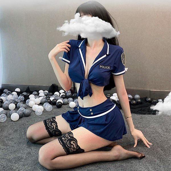 Cosplay cảnh sát sexy xẻ ngực gợi cảm áo croptop buộc dây váy xòe xếp ly nữ police dễ thương BIKI HOUSE N703 - Hỏa Tốc