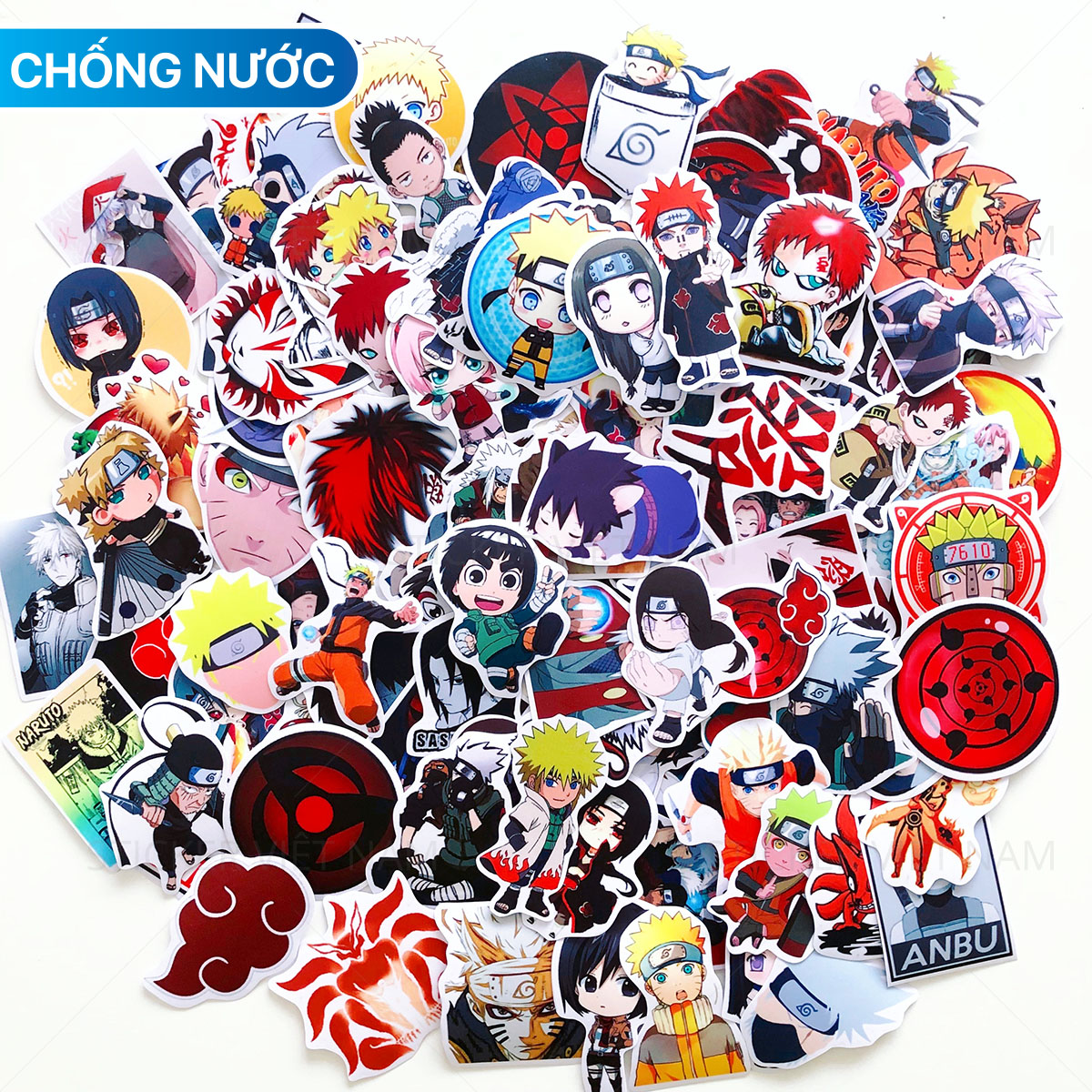 Sticker Naruto Anime Manga - Chất Liệu PVC Chất Lượng Cao Chống Nước - Kích Thước 4-8cm