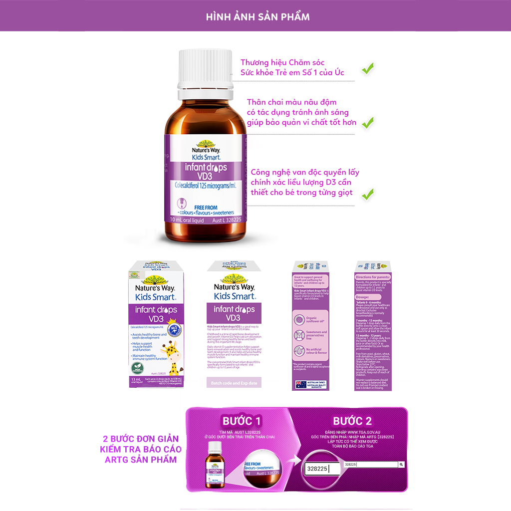 D3 Thuần Organic Nature's Way Kids Smart Infant Drops VD3 - Bổ Sung Vitamin D3 Organic Thuần Chay Cho Trẻ (Chai 13ml)