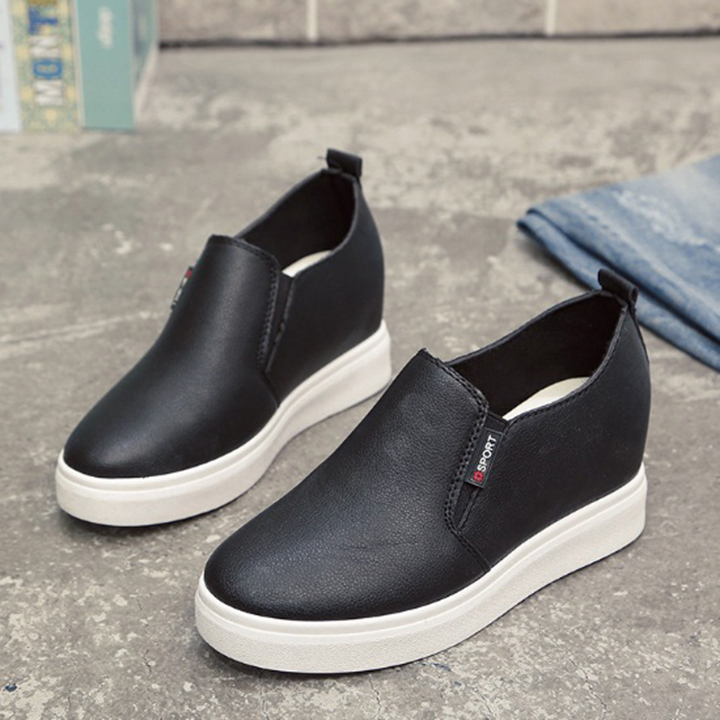 Giày slip on độn da PU trơn, Giày lười nữ S065