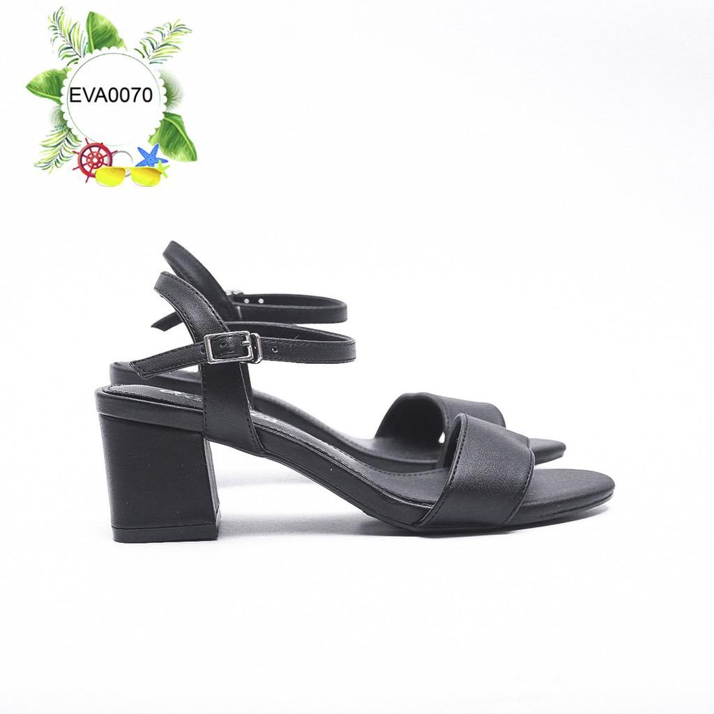 Sandal Cao Gót Đế Vuông Quai Ngang Da PU 5cm Evashoes - Eva0070