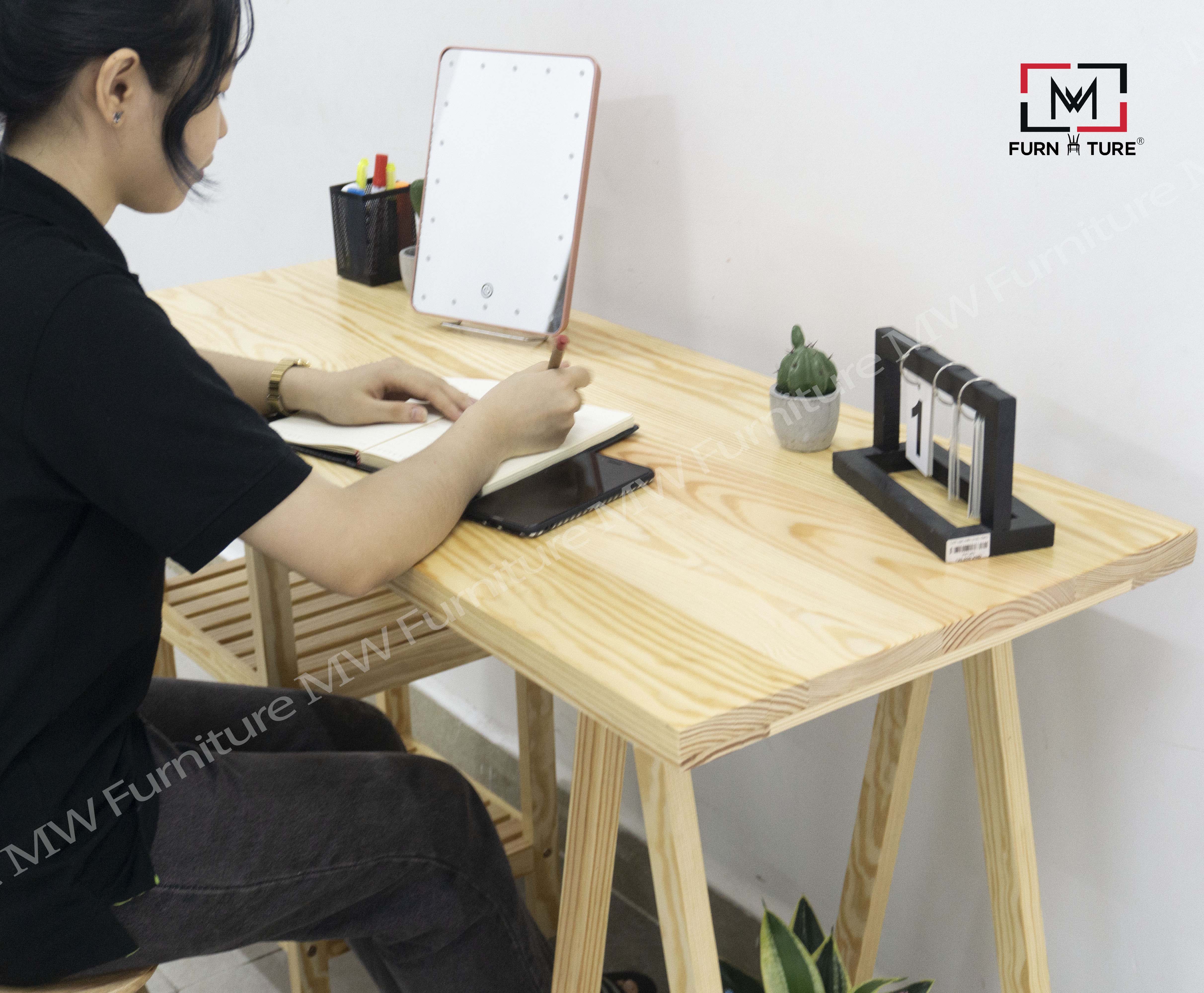 BÀN LÀM VIỆC ĐA NĂNG CHÂN THÁP MÀU GỖ MWFURNITURE - STANDING TOWER TABLE NATURAL