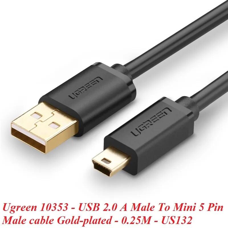 Ugreen UG10353US132TK 0.25M màu Đen Cáp sạc truyền dữ liệu USB 2.0 sang MINI USB đầu mạ vàng - HÀNG CHÍNH HÃNG