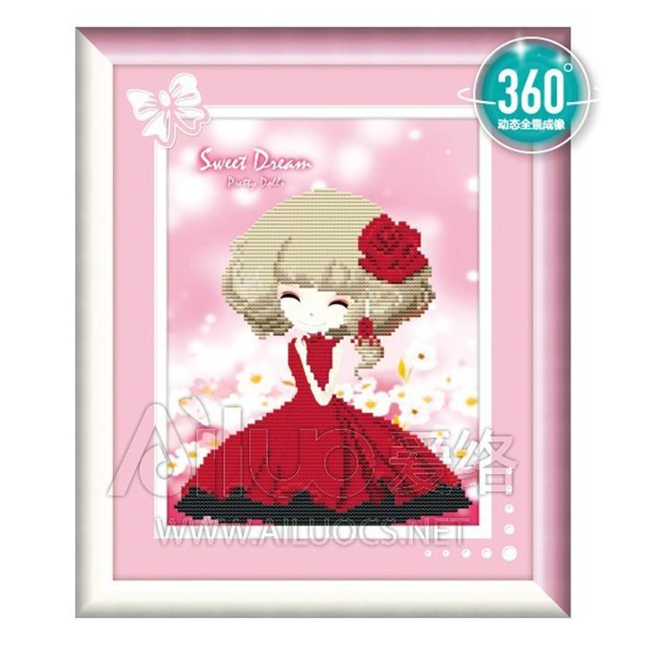 Tranh đá chibi đầm đỏ 71586 - kích thước: 31 * 38cm.