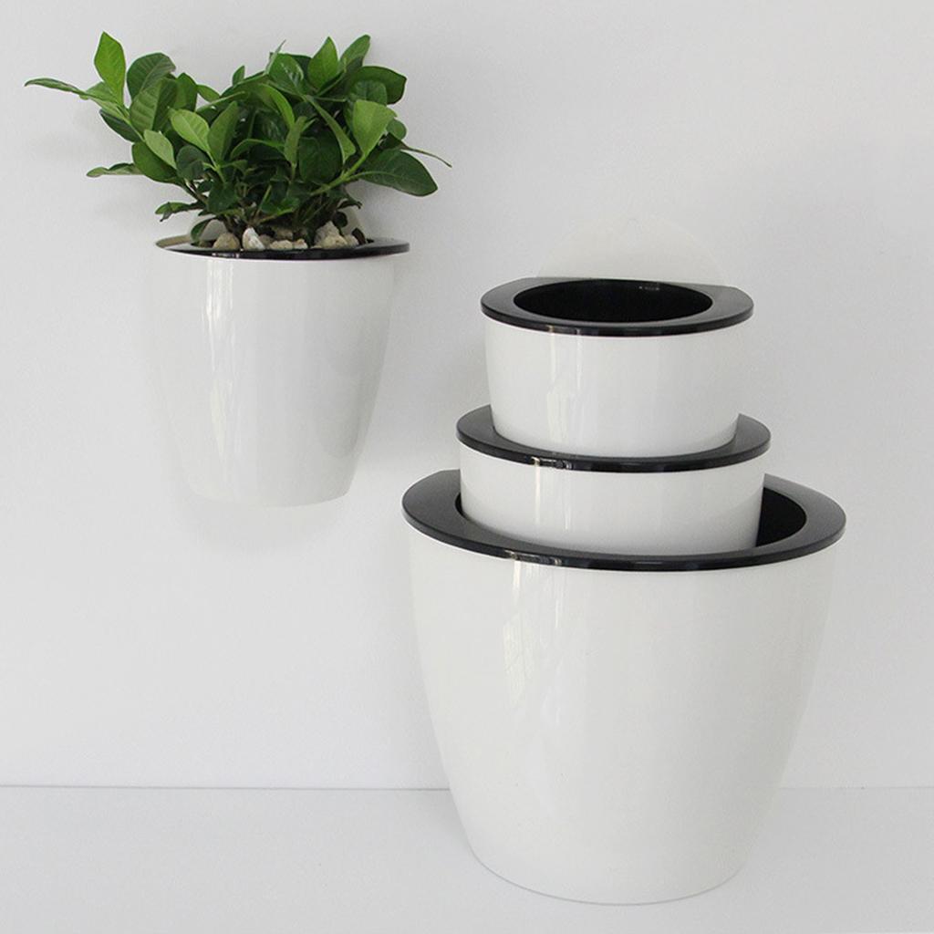 2pcs Garden Self Watering Plant Flower Pot Wall Hanging Planter L white
