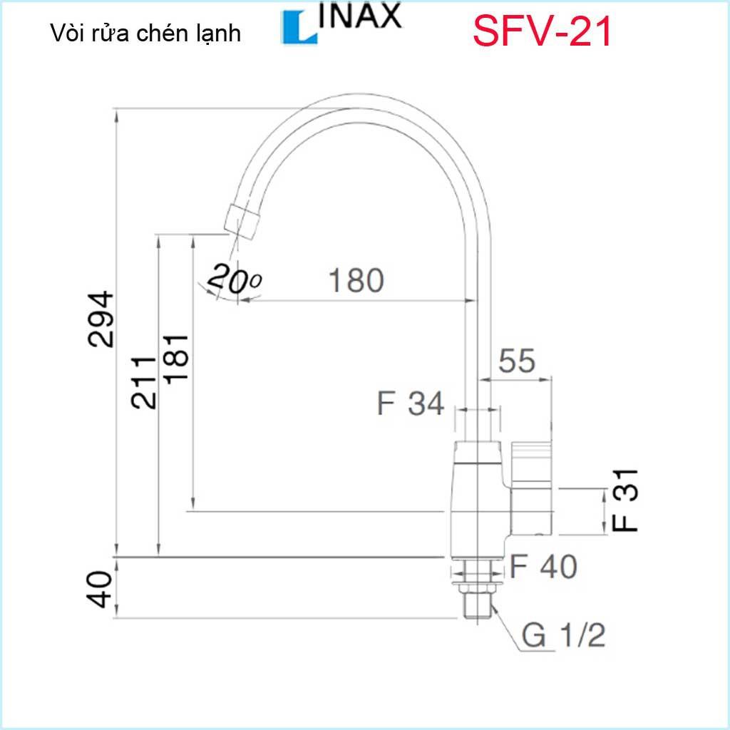 Vòi bếp lạnh, vòi chậu chén bát Inax Nhật Bản SFV-21 nước mạnh sử dụng siêu bền