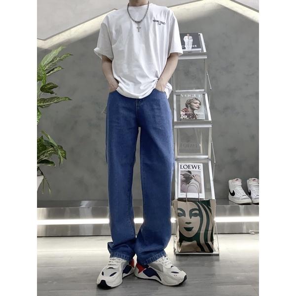 Baggy jeans trơn xanh đậm jeans nam mẫu như ảnh