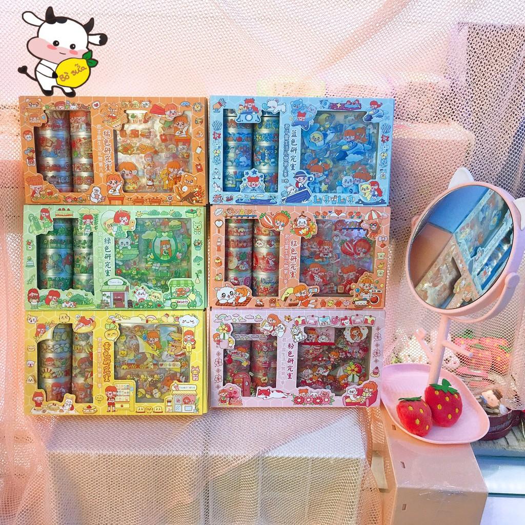 Cuộn Washi Tape Sticker Cute Dễ Thương 6 Chủ Đề Băng Keo Và Stickers Bóng Trang Trí Mũ Bảo Hiểm Chống Thấm Nước