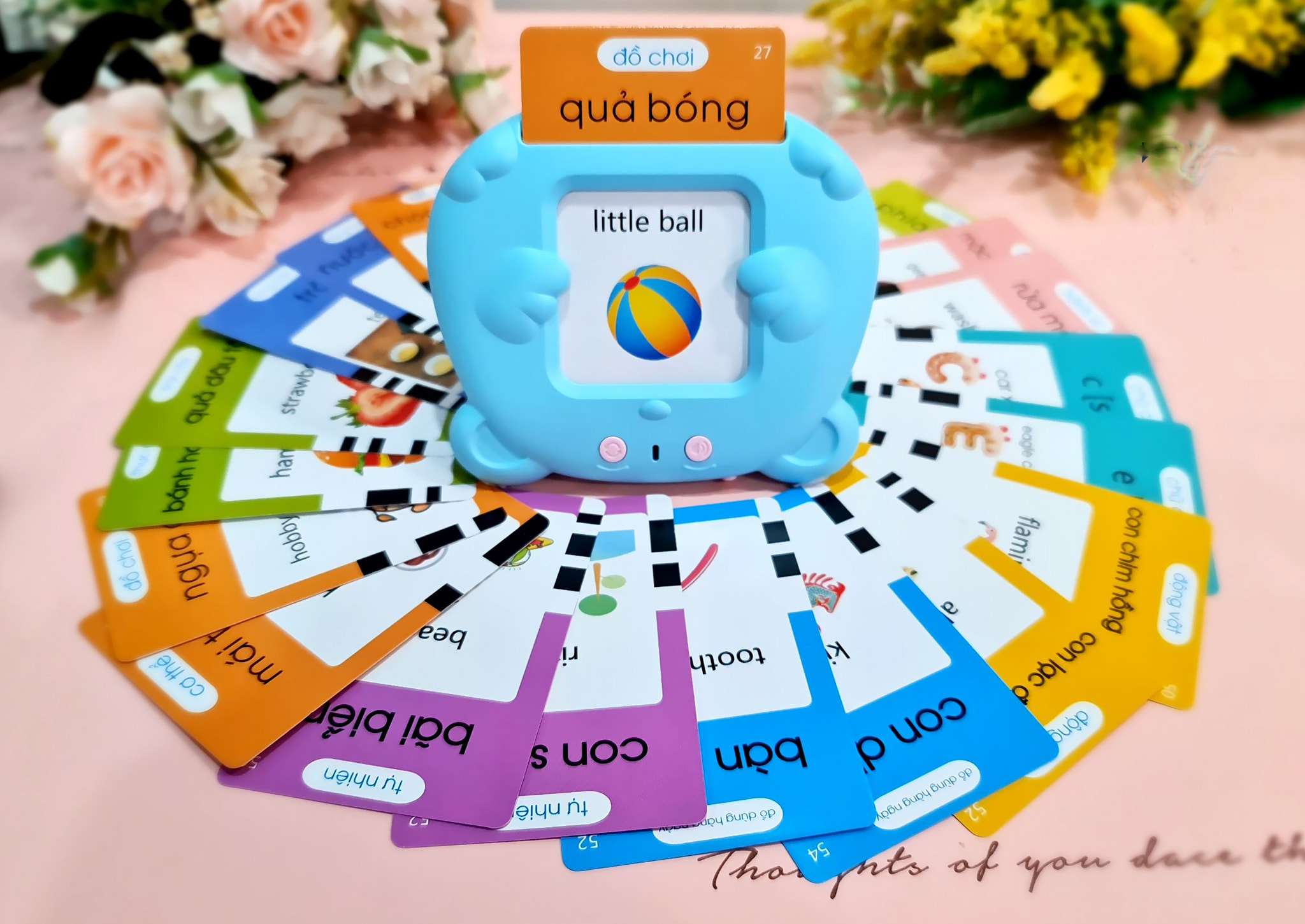 Đồ chơi thông minh Máy đọc thẻ song ngữ - Bộ thẻ flashcard Anh Việt kèm máy đọc - Gồm 255 thẻ 2 mặt và máy đọc - Không sóng điện từ, an toàn cho trẻ