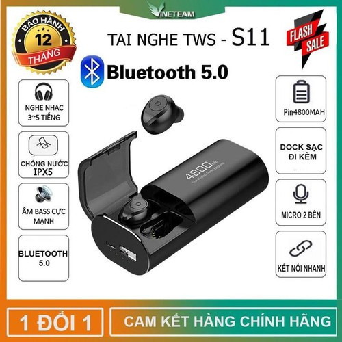 Tai Nghe Bluetooth 5.0 TWS S11 - Chống Nước IPX5 - HÀNG CHÍNH HÃNG SINO