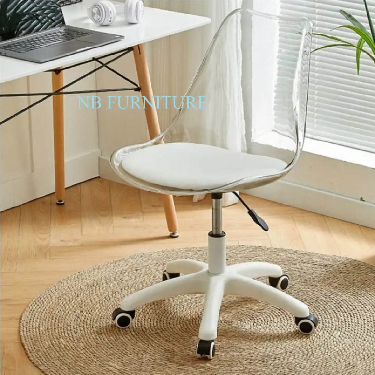 Acrylic transparent cosmetic chair study backrest bedroom swivel chair dresser office chair. Ghế mỹ phẩm trong suốt acrylic nghiên cứu tựa lưng phòng ngủ ghế xoay tủ quần áo ghế văn phòng