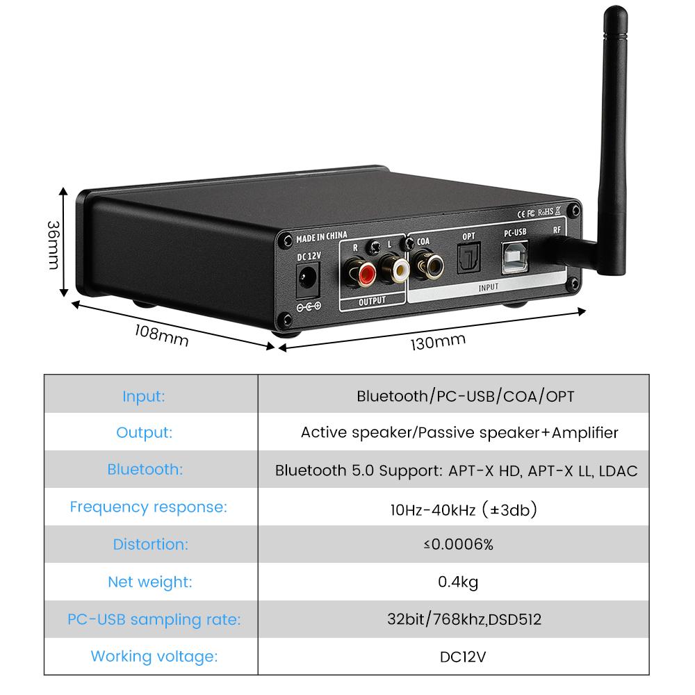 AIYIMA DAC A6 BT ESS9038Q2M Bộ Khuếch Đại HIFI XMOS XU208 32BIT 768KHz DSD512 USB DAC APTX-HD Bộ Giải Mã Âm Thanh DẪN QUANG HỌC Với MÀN HÌNH OLED