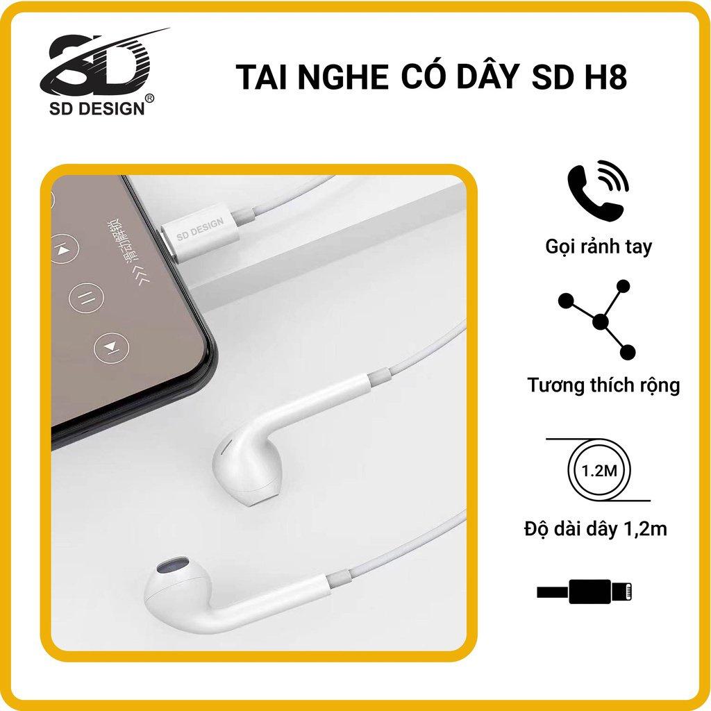 Tai nghe dây nhét tai SD DESIGN H8 có mic đàm thoại Kết nối bluetooth khi sử dụng bảo hành 1 đổi 1