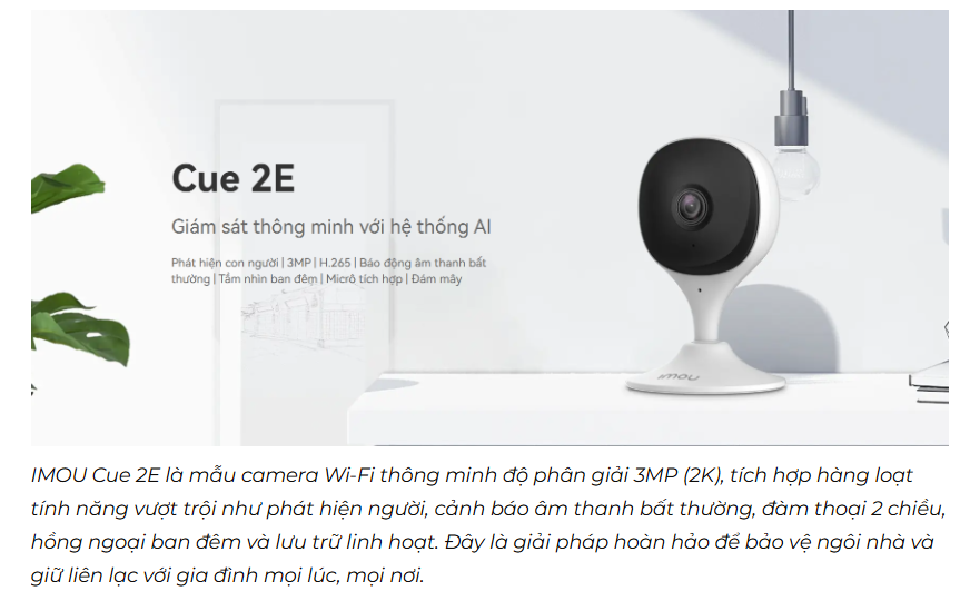 Camera IMOU Cue 2, Camera Wifi độ phân giải 2 megapixel, đàm thoại 2 chiều, phát hiện người bằng AI thông minh - Hàng Chính Hãng