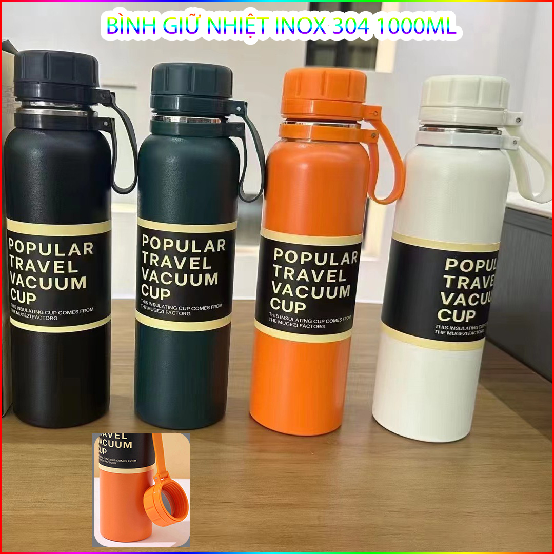 Bình Giữ Nhiệt Travel 1000Ml Inox 304, Giữ Nhiệt Nóng Lạnh Có Khay Lọc Trà Tiện Lợi 29X8Cm