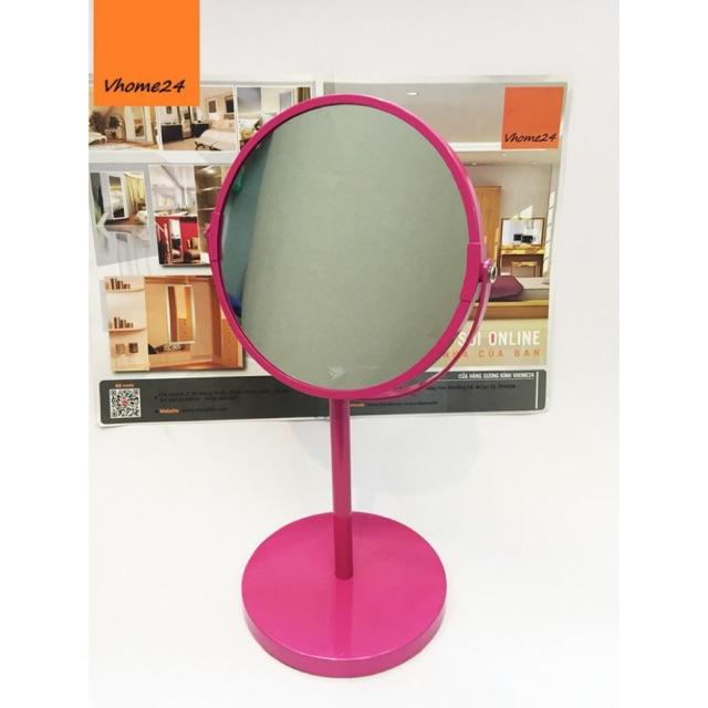 GƯƠNG TRANG ĐIỂM INOX CHÂN CAO MÀU HỒNG 113