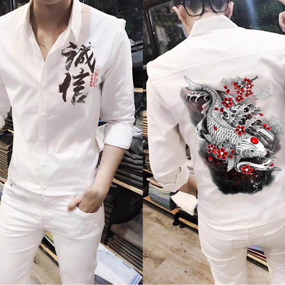 BST Áo Sơ Mi Nam Hoa Đào Thư Pháp