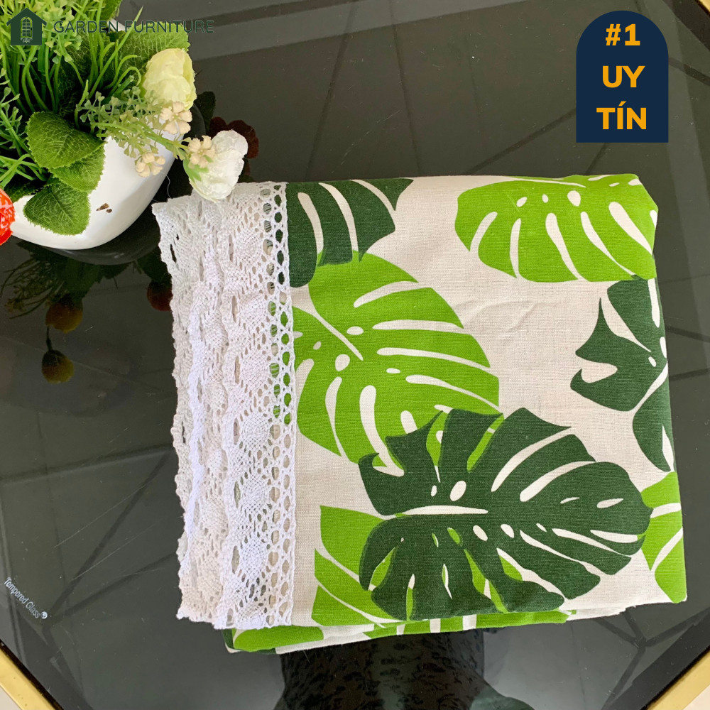 Khăn trải bàn hoa ren size lớn kích thước 1,5m x 2m, khăn trải bàn phòng khách hoa nhí trang trí vintage, vải bố Canvas